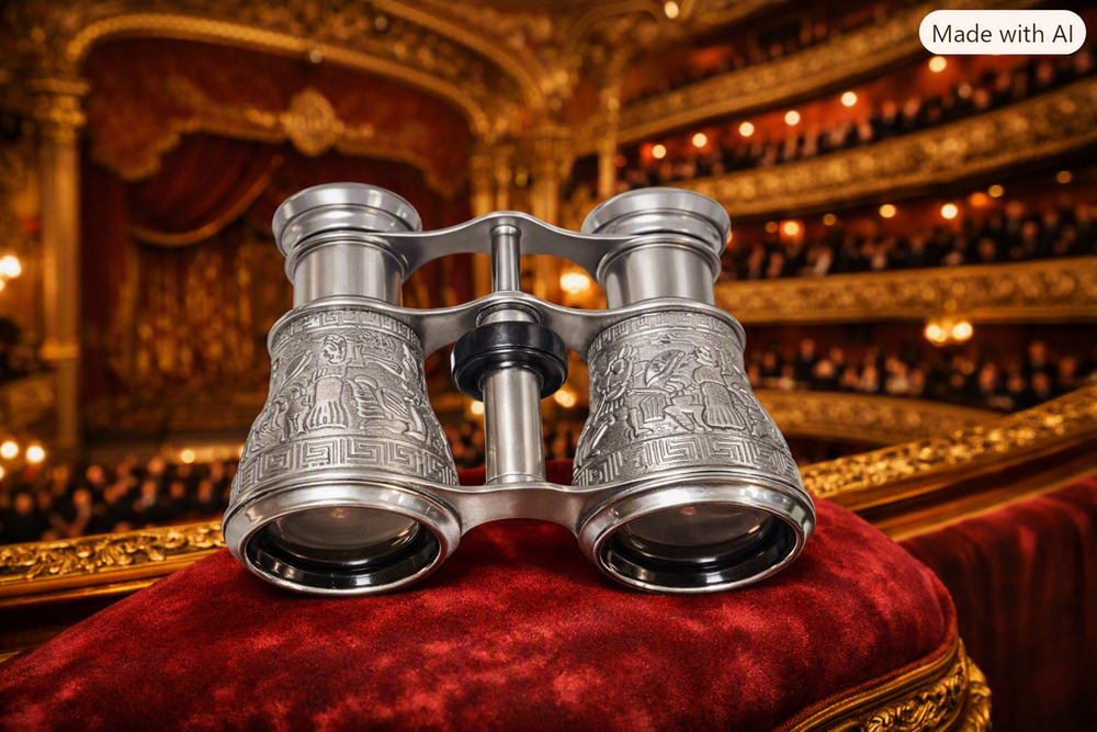 Vintage Occupied Japan Opera Embossed Metal 3X Binoculars Egyptian Battle